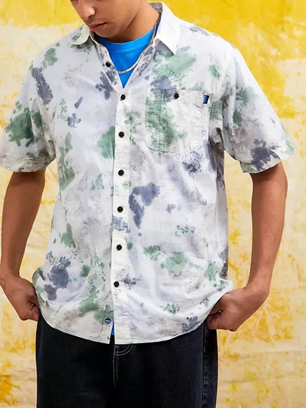 KAVU Hemd  “Chill Wave Adventure" Tye Dye Splash Short Sleeve Button Up Shirt  L